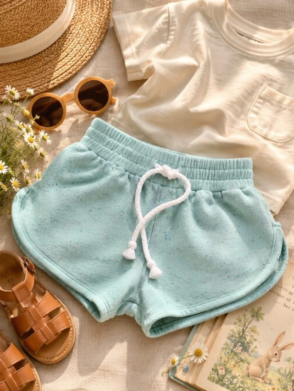 Orcas Lucille 4/5 Mint Confetti Speckled Dolphin Shorts Retro Boutique Kids